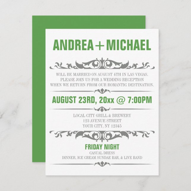 Green & Gray Wedding Reception ONLY Invitations (Front/Back)