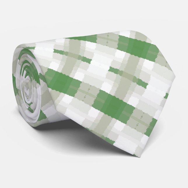 Green Gray White Abstract Pattern Neck Tie (Rolled)