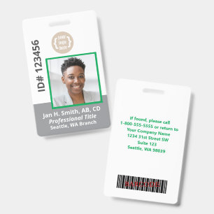 Green Gray White Employee Photo ID Card Badge
