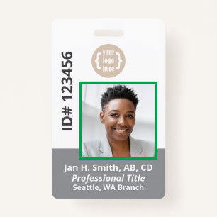 Green Gray White Employee Photo ID Card Badge