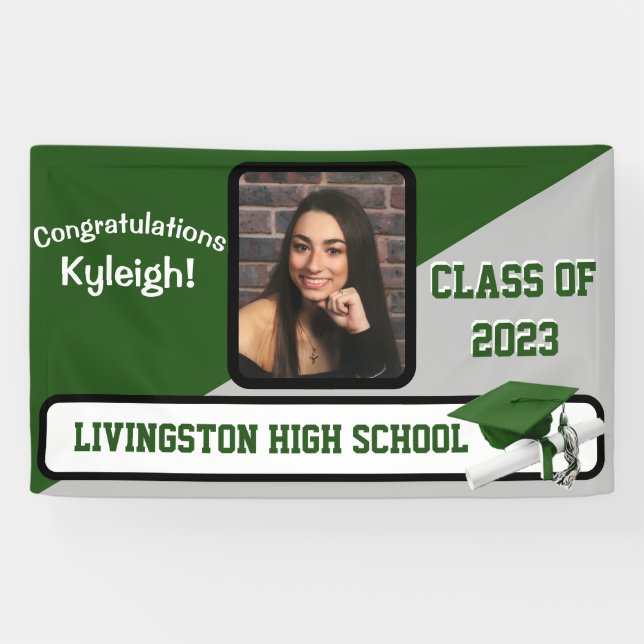 Green, Gray, & White Graduation Banner (Horizontal)