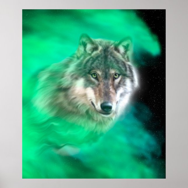 Green Gray Wolf Spirit Animal Poster (Front)