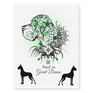 Green Great Dane temporary tattoo