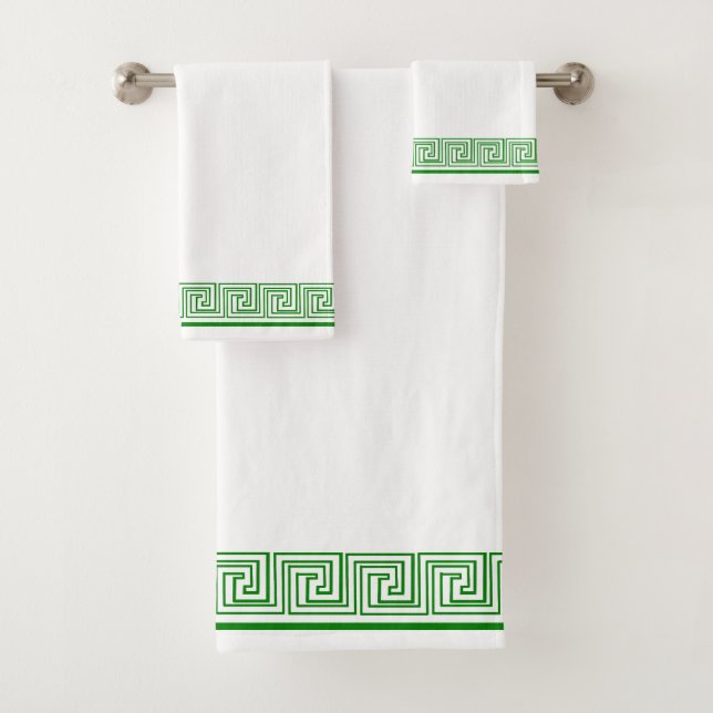 Green Grecian Frieze Design Bath Towel Set (Insitu)
