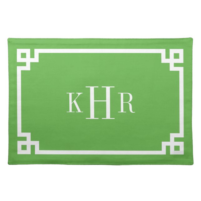 Green Greek Key Border Custom Monogram Placemat (Front)