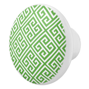 Green Greek Key Ceramic Knob