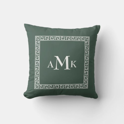 Green Greek Key  Monogrammed Throw Pillow
