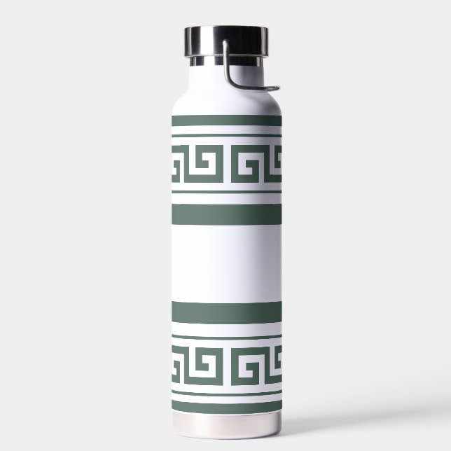 Green Greek Key Water Bottle (Left)