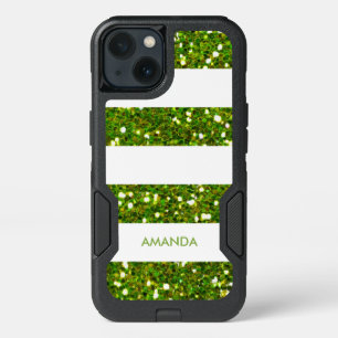 GREEN GREENERY Glitter white Stripe add your name iPhone 13 Case