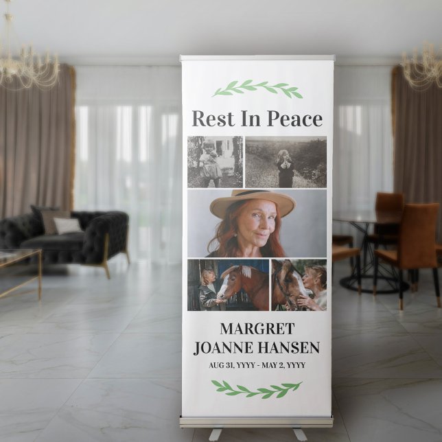 Green Greenery Photo Collage Rest In Peace Retractable Banner (Creator Uploaded)