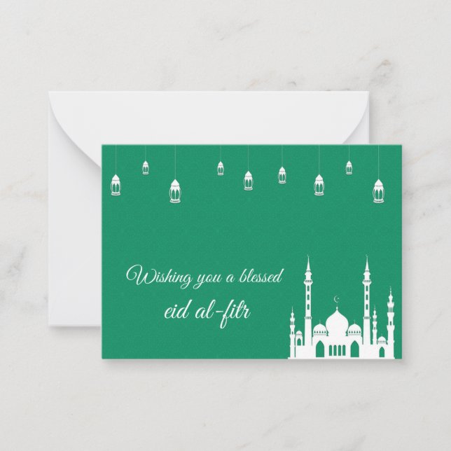 Green Greeting Ramadan Note Card (Front)
