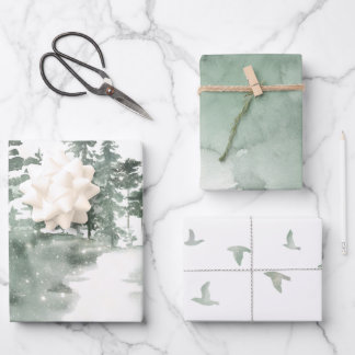 Green, Grey and White Winter Assorted Wrapping Paper Sheets