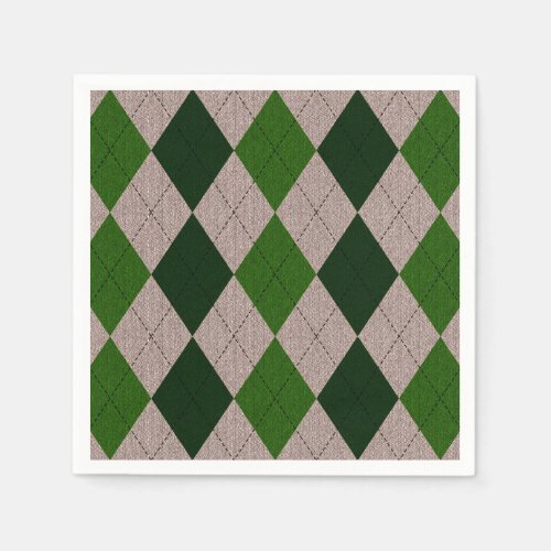 Green  Grey Argyle Pattern Paper Napkins