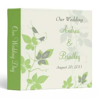 Green Grey Birds and Leaves Wedding Binder