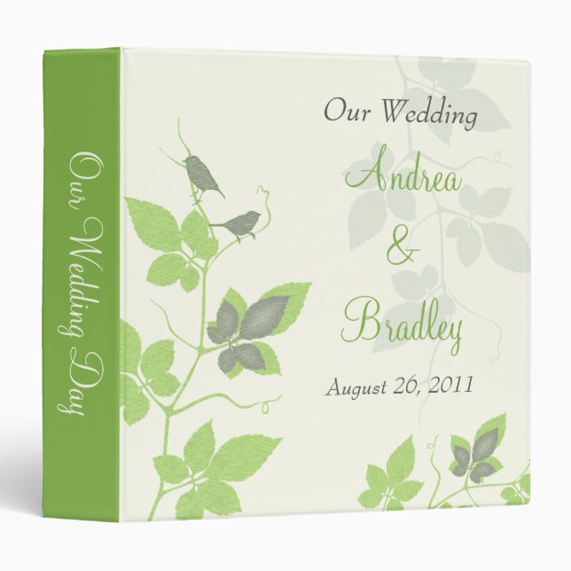 Green Grey Birds and Leaves Wedding Binder (Front/Spine)