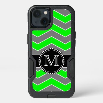 Green  Grey  Black Chevron  Monogrammed Otterbox O Iphone 13 Case by CoolestPhoneCases at Zazzle