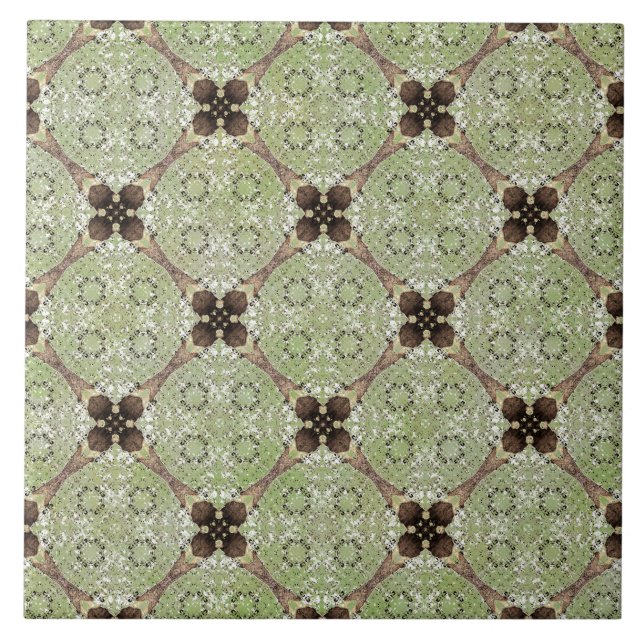 Green, Grey, Bronze Vintage Flower Pattern Ceramic Tile (Front)