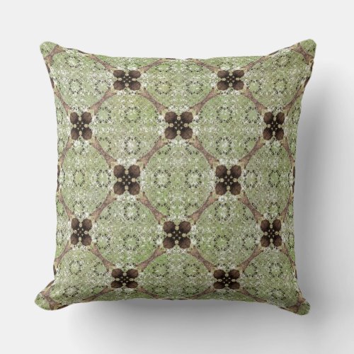 Green Grey Bronze Vintage Flower Pattern Throw Pillow
