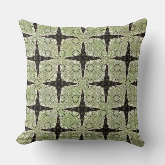 Green, Grey, Bronze Vintage Star Pattern Throw Pillow (Front)