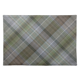Green grey brown plaid pattern placemat