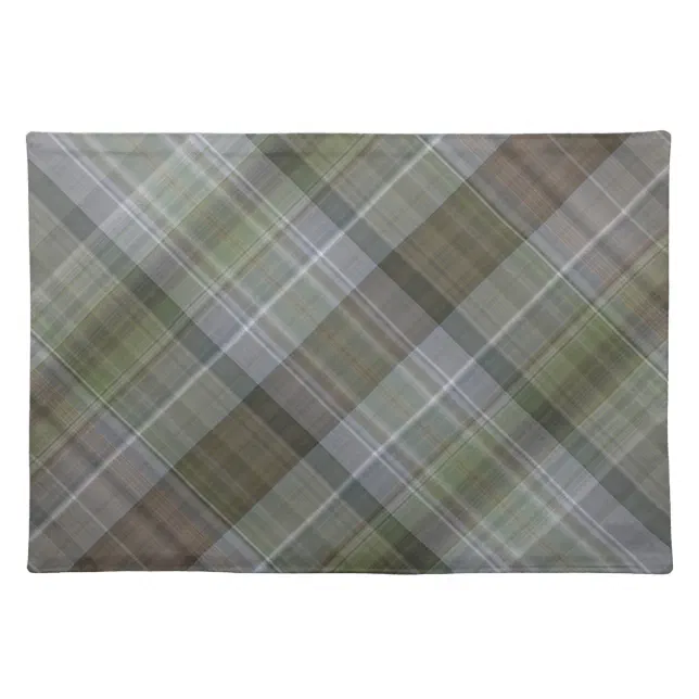 Green grey brown plaid pattern placemat Zazzle