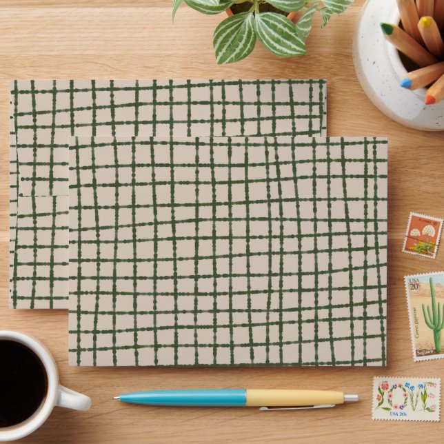 Green Grey Check Pattern Elegant Checkered Envelope (Desk)