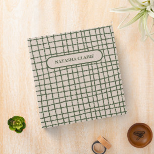 "Green Grey Check Pattern Elegant Organization 3 Ring Binder