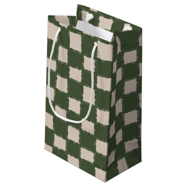 Green Grey Checkerboard Elegant Checkered Pattern  Small Gift Bag (Back Angled)