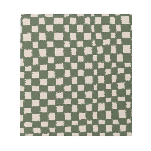 Green Grey Checkered Checkerboard Pattern Elegant Notepad (Front)