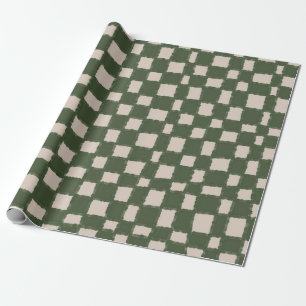 Green Grey Checkered Checkerboard Pattern Elegant Wrapping Paper