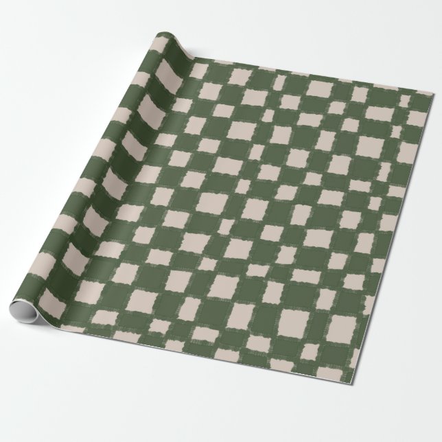 Green Grey Checkered Checkerboard Pattern Elegant Wrapping Paper (Unrolled)
