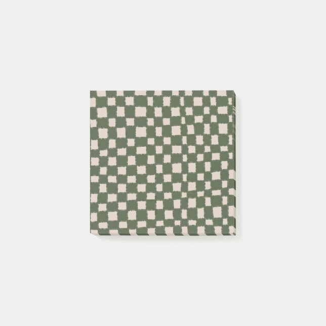 Green Grey Checkered Checkerboard Pattern Post-it Notes (Front)