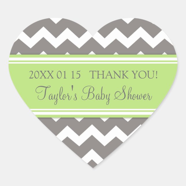 Green Grey Chevron Baby Shower Favor Stickers (Front)