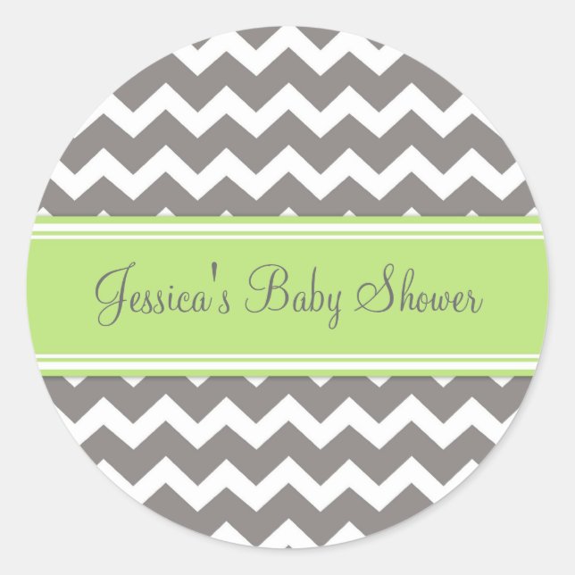 Green Grey Chevron Baby Shower Favor Stickers (Front)