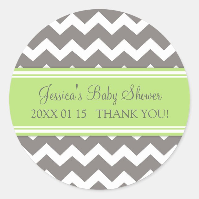 Green Grey Chevron Baby Shower Favor Stickers (Front)