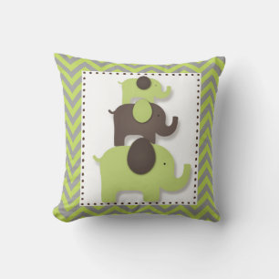 Green & Grey Chevron Elephant Pillow