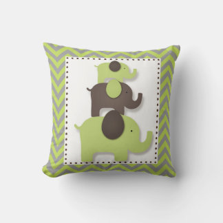 Green & Grey Chevron Elephant Pillow
