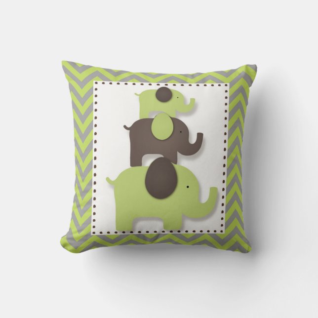 Green & Grey Chevron Elephant Pillow (Front)