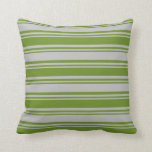 [ Thumbnail: Green & Grey Colored Striped/Lined Pattern Pillow ]