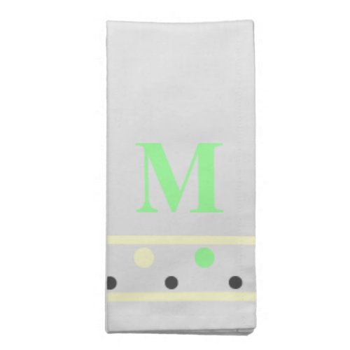 Green Grey Cream Polka Dots Monogram Cream Cloth Napkin