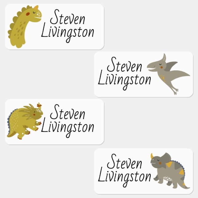 Green grey dinosaurs personalized back to school kids' labels (Group)