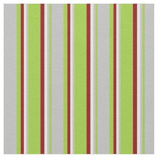Green, Grey, Light Yellow, and Dark Red Stripes Fabric