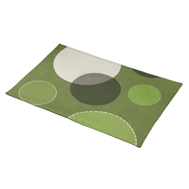 Green Grey Polka Dot Abstract  Cloth Placemat (On Table)