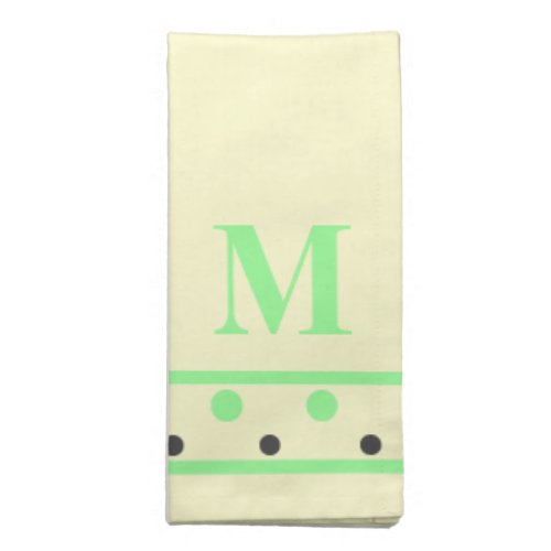 Green Grey Polka Dots Monogram Cream Cloth Napkin