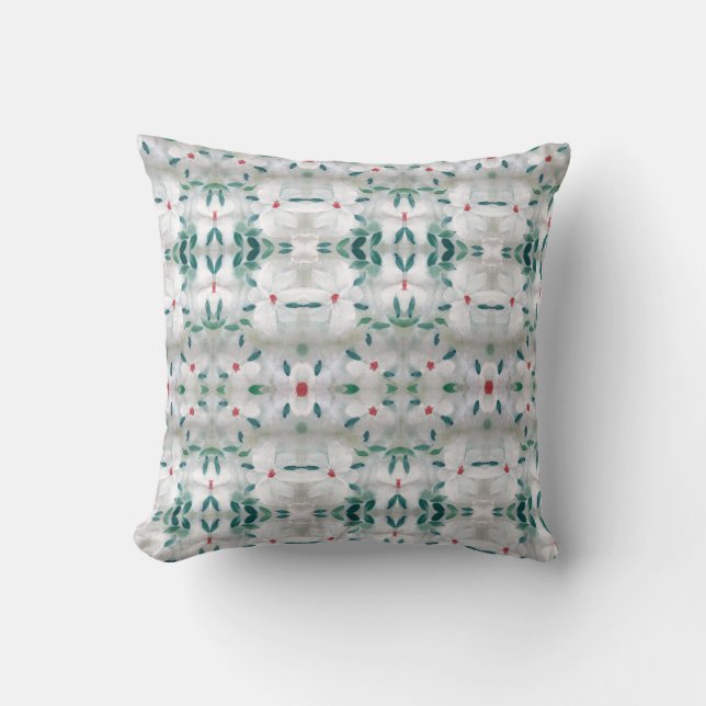 Green Grey Red And White Throw Pillow (Front)