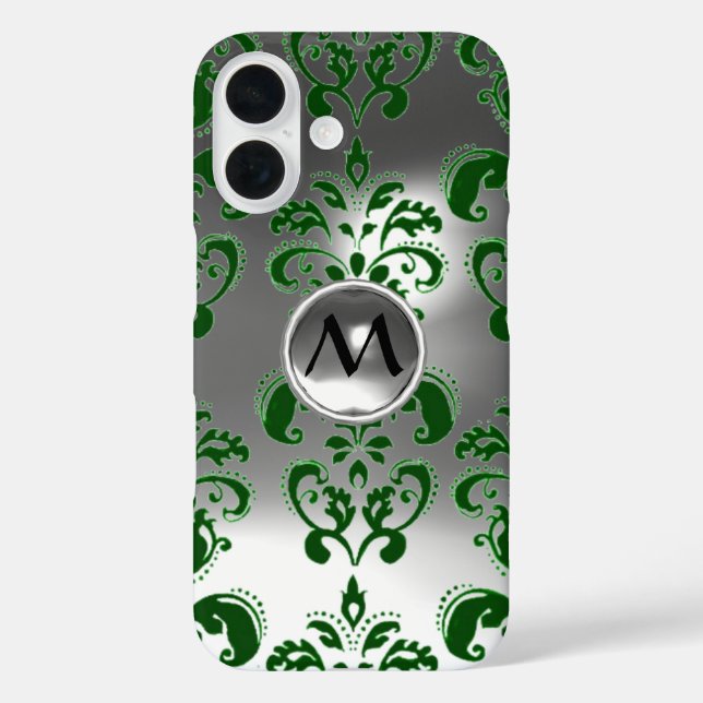 GREEN GREY WHITE DAMASK GEMSTONE MONOGRAM Floral Case-Mate iPhone Case (Back)