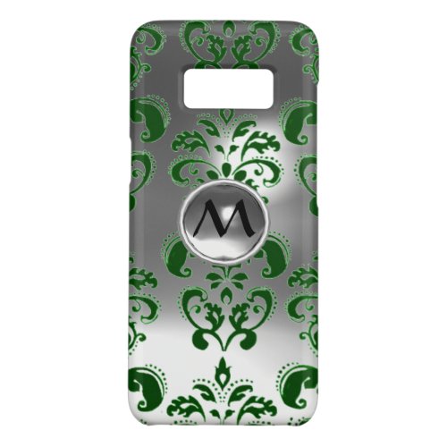 GREEN GREY WHITE DAMASK GEMSTONE MONOGRAM Floral Case_Mate Samsung Galaxy S8 Case