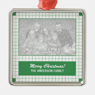 Green Grid Photo Metal Ornament