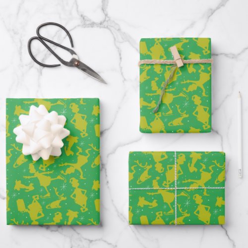 Green Grinch Ice Skating Pattern Wrapping Paper Sheets