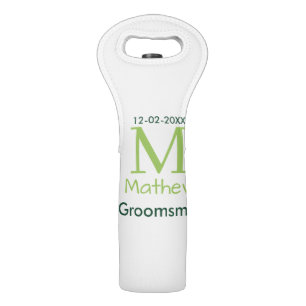 green groomsman name letter date masculine pastel wine bag